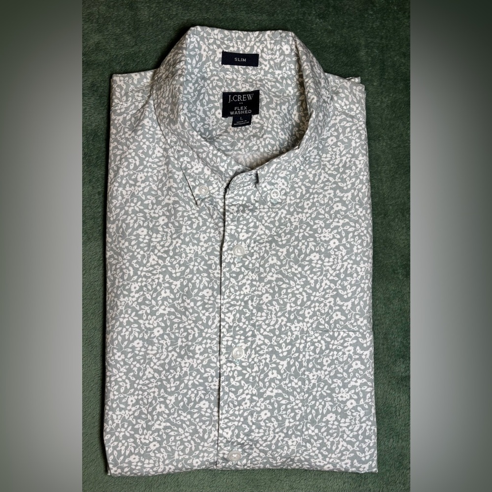 J. Crew Green Casual Button Down Shirt Lightweight, Size: L (5247)